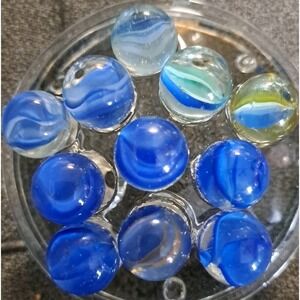 Lot Of 11 Estate Sale Marbles Shades Of Blue Cats Eyes